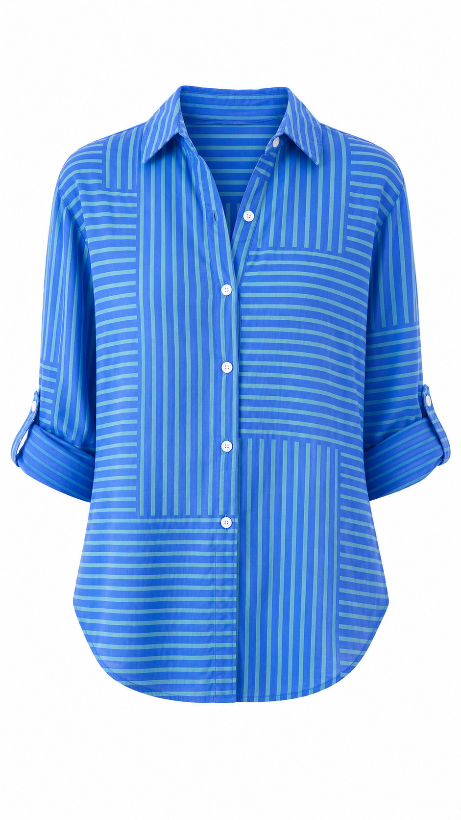 Women’s Collared Print Blouse – Easy Three-Quarter Sleeve Shirt for Spring and Autumn Wear