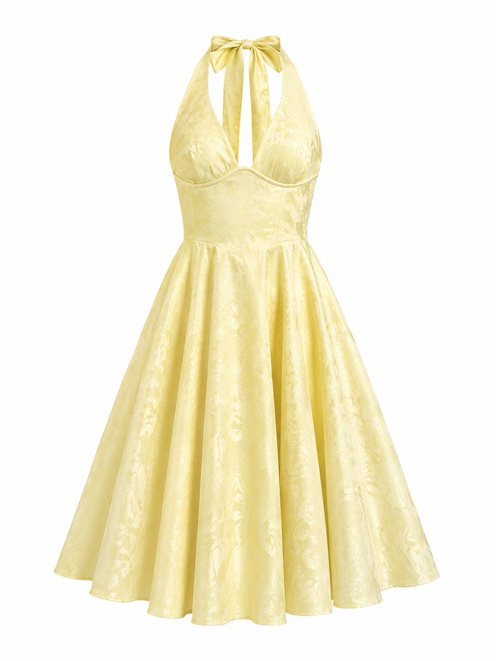 Women’s Jacquard Halterneck Midi Dress – V-Neck A-Line Style for Summer Events