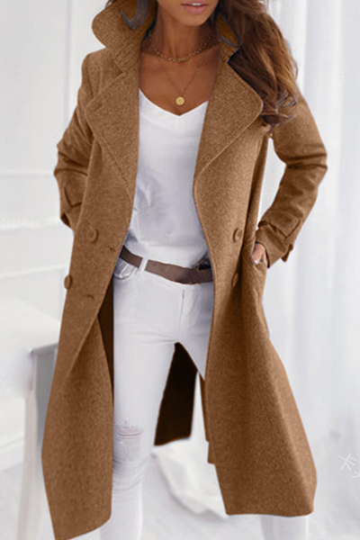 Women’s Long Coat – Belted Lapel Coat with Side Pockets