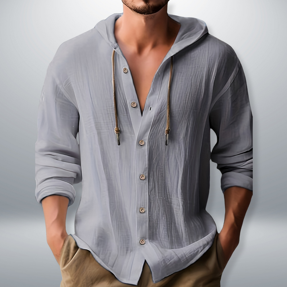 Men’s Hooded Shirt – Button-Through with Drawcord Hood