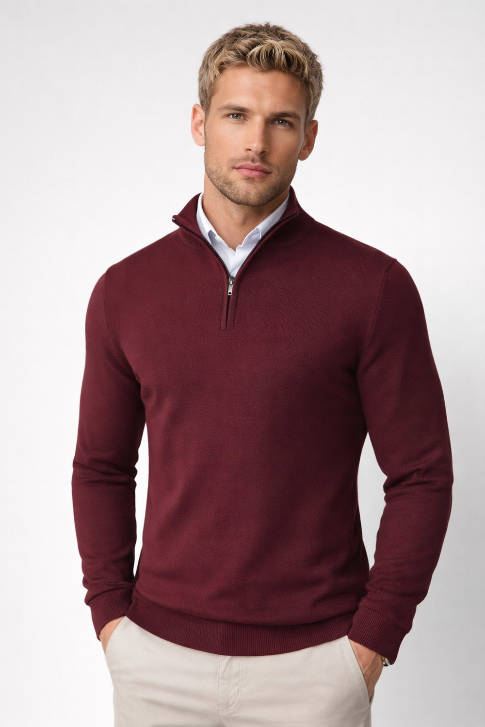 Men’s Half-Zip Knit Sweater – Warm Relaxed-Fit Layer for Office and Smart Casual Winter Wear