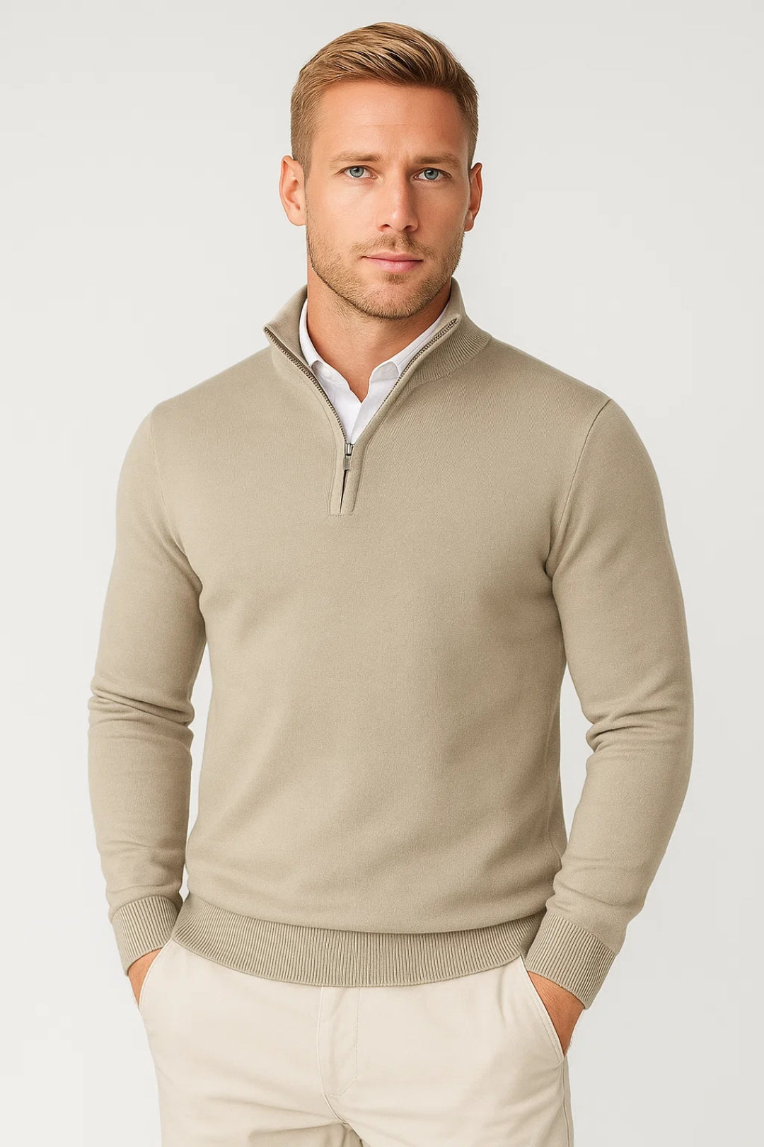 Men’s Half-Zip Knit Sweater – Warm Relaxed-Fit Layer for Office and Smart Casual Winter Wear