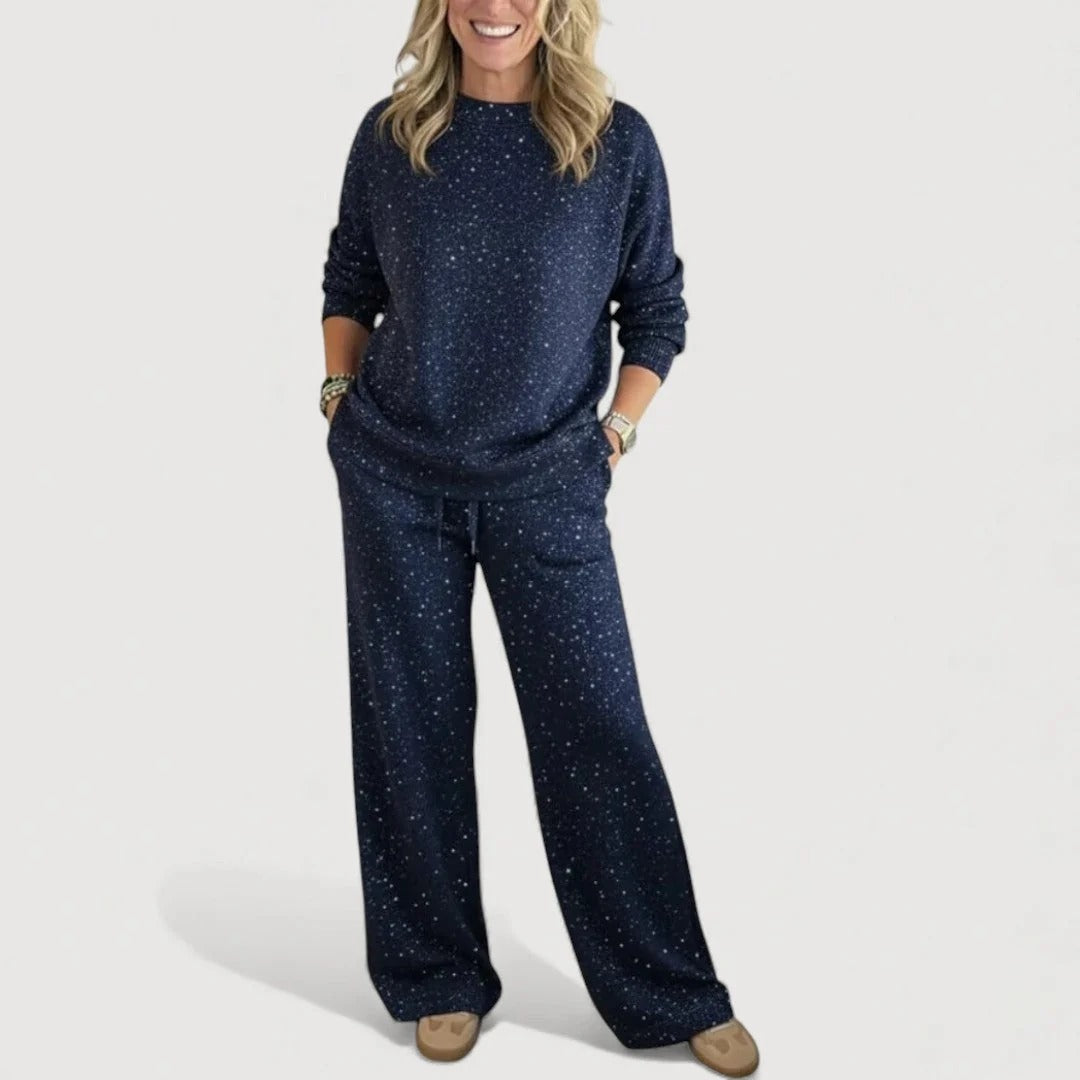 Women’s Relaxed Lounge Set – Shimmer Crew Neck Co-Ord for Autumn and Winter