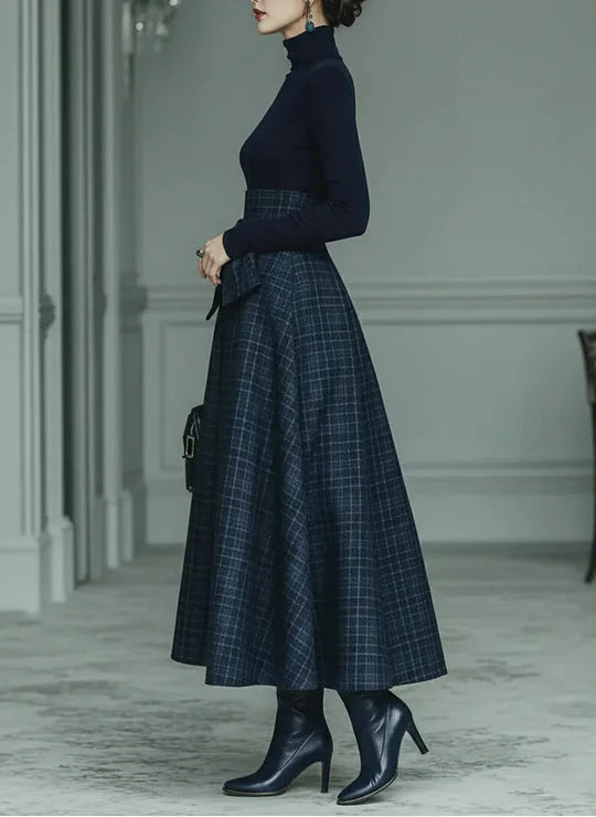 Women’s Turtleneck Skirt Co-Ord Set – High-Waist A-Line Autumn and Winter Occasion Wear