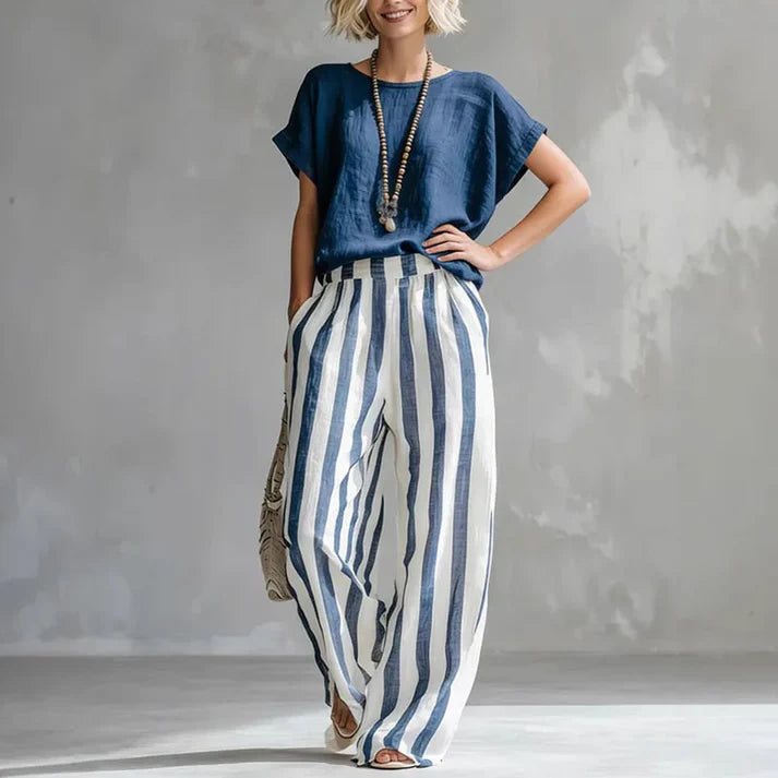 Women’s High-Waist Wide-Leg Co-Ord Set – Relaxed Printed Summer Smart Casual Wear