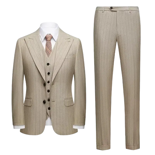 Men’s Pinstripe Three-Piece Suit – Tailored Wedding and Formal Occasion Style