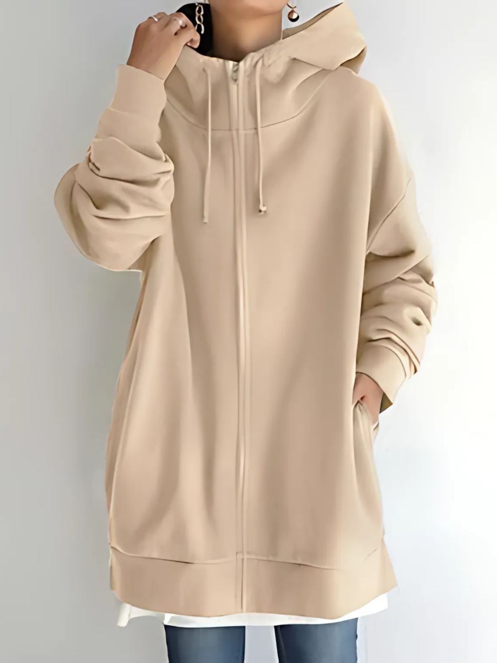 Women’s Zip-Up Hoodie – Drawstring Hood with Side Pockets