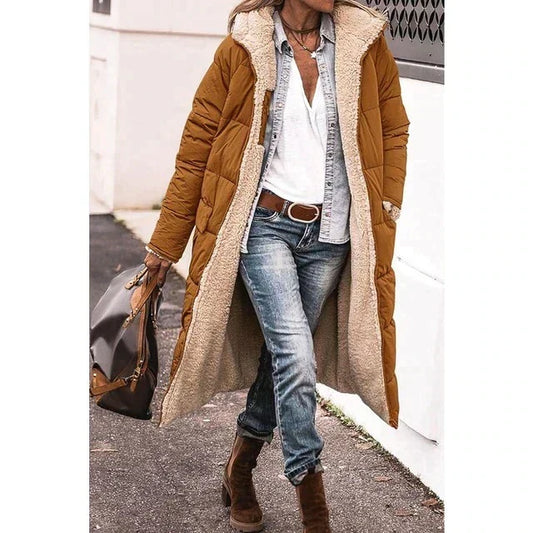 Women’s Hooded Sherpa Fleece Longline Coat – Warm Toggle-Front Winter Layer for Everyday Cold-Weather Wear