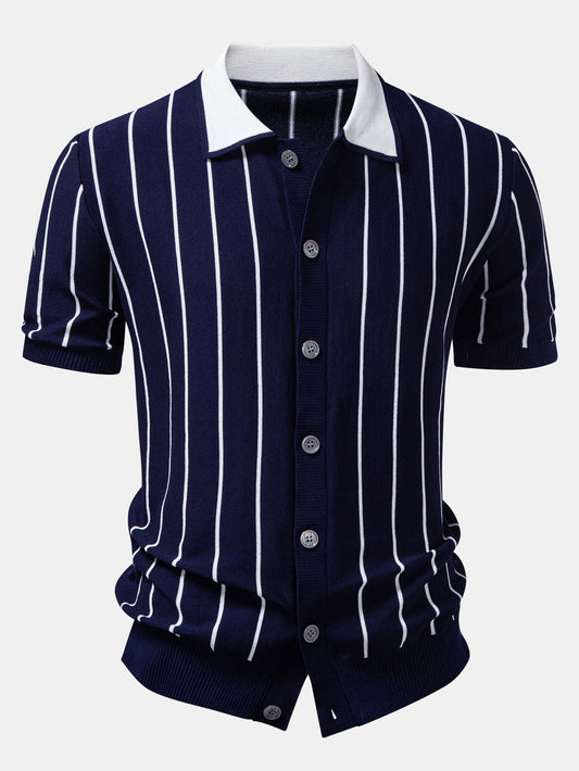 Men’s Knitted Button-Up Shirt and Straight-Leg Trousers Set – Smart Casual Summer Co-Ord