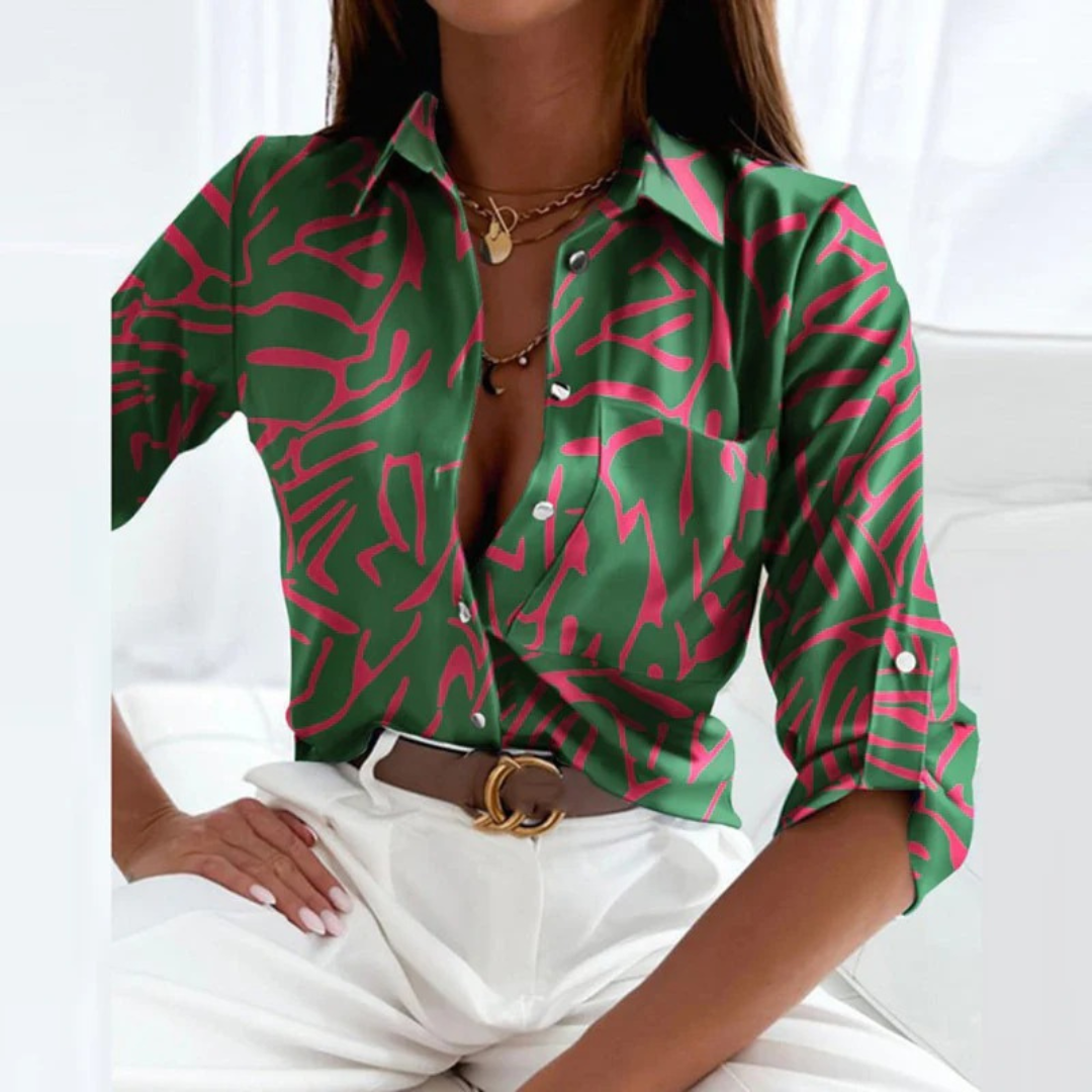 Women’s Printed Satin-Look Shirt Blouse – Relaxed Button-Up Style for Office and Occasion Wear
