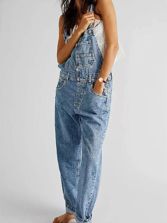Women’s Stretch Denim Dungarees – Relaxed Utility Overalls for Casual Everyday Wear