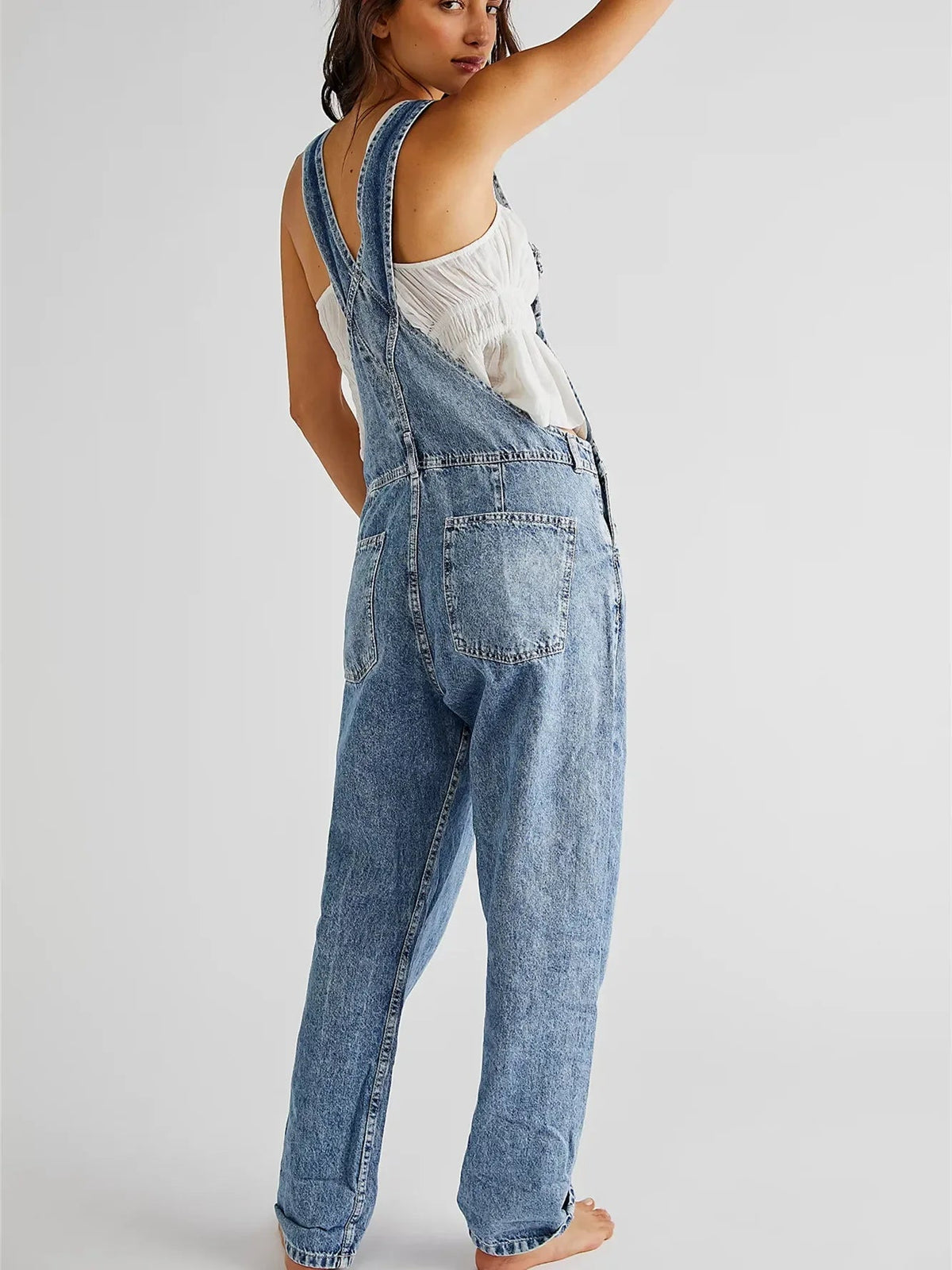 Women’s Stretch Denim Dungarees – Relaxed Utility Overalls for Casual Everyday Wear