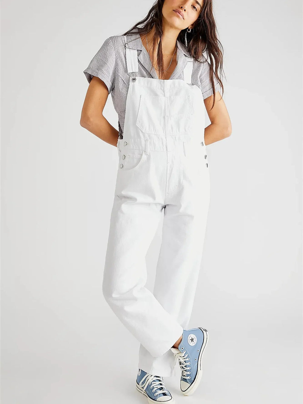 Women’s Stretch Denim Dungarees – Relaxed Utility Overalls for Casual Everyday Wear