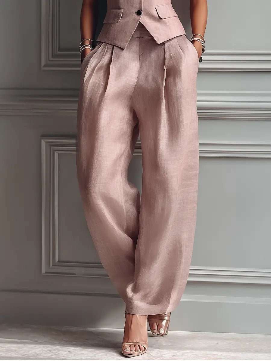 Women’s Wedding Guest Trouser Suit – Lapel Waistcoat and Pleated Wide-Leg Trousers for Summer Events