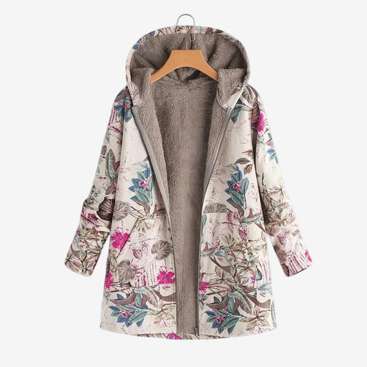 Women’s Hooded Lined Jacket – Printed Open-Front Layer for Autumn and Winter