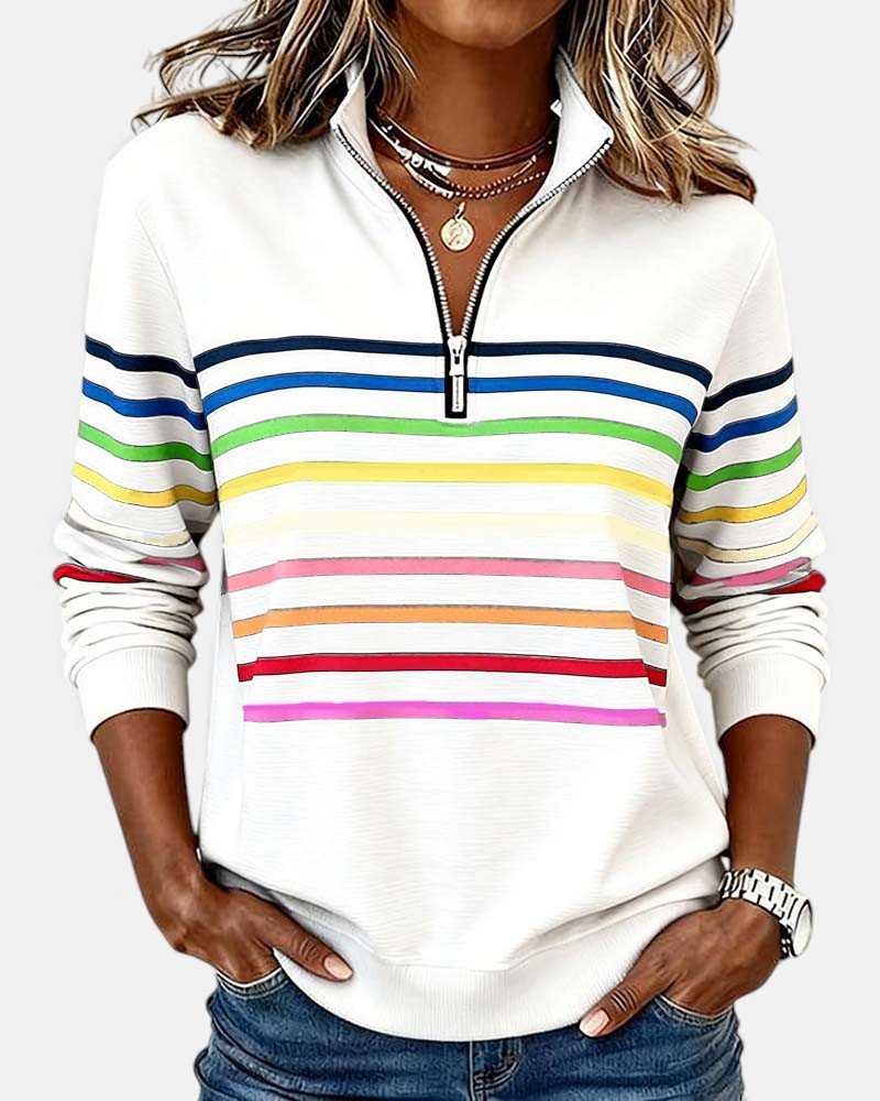 Women’s Zip-Neck Sweatshirt – High-Collar Casual Top for Autumn and Winter