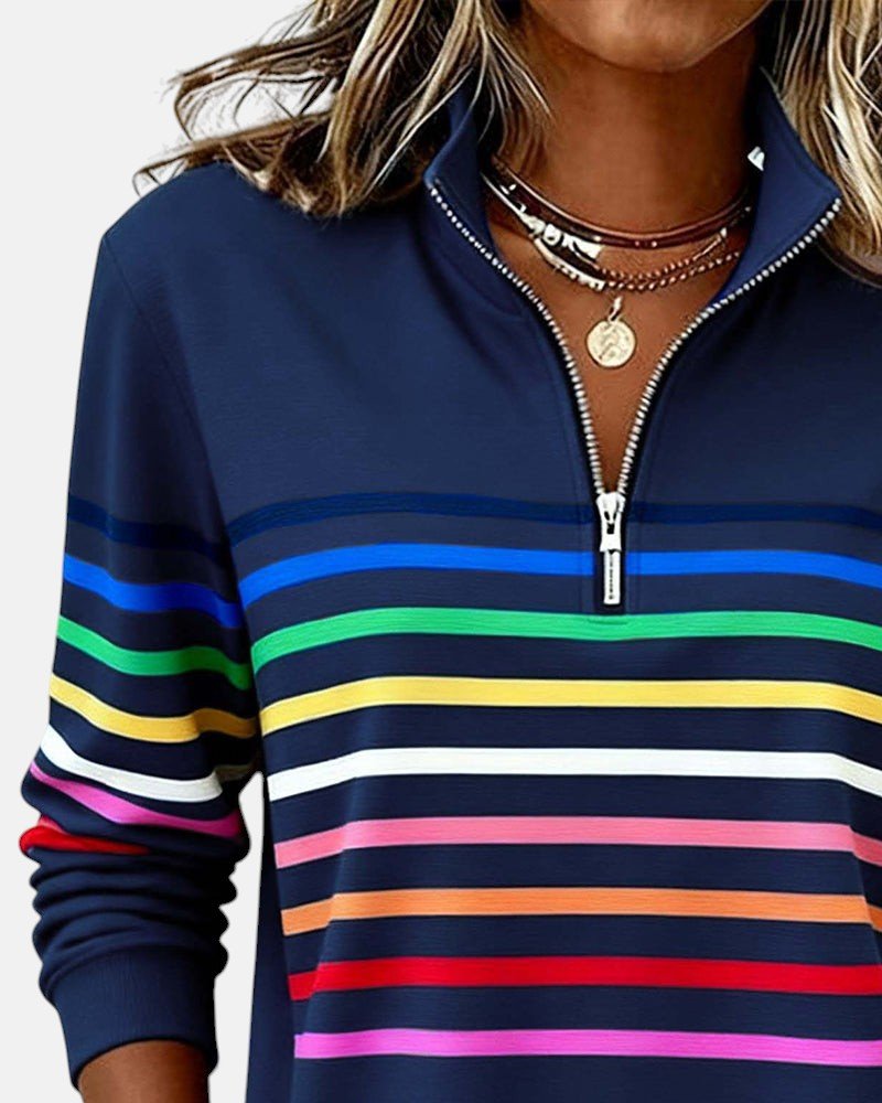 Women’s Zip-Neck Sweatshirt – High-Collar Casual Top for Autumn and Winter