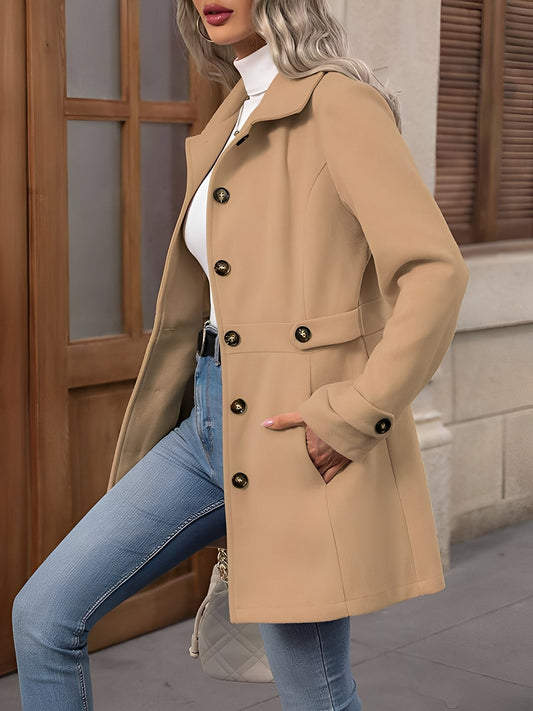 Women’s Trench Coat – Single-Breasted Coat with Adjustable Waist Tabs