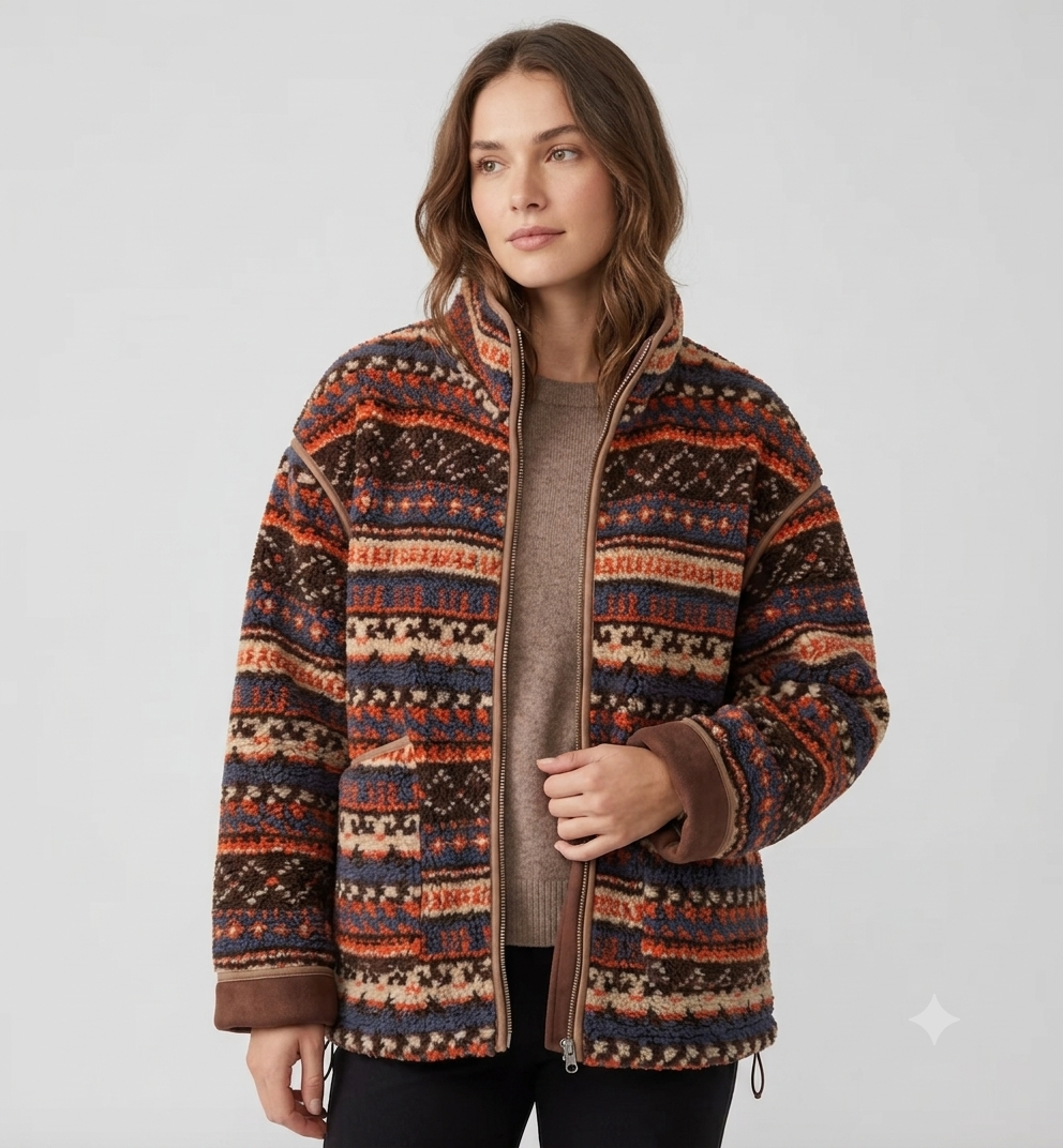 Women’s Bohemian Printed Jacket – Relaxed Insulated Layer for Casual Winter Wear