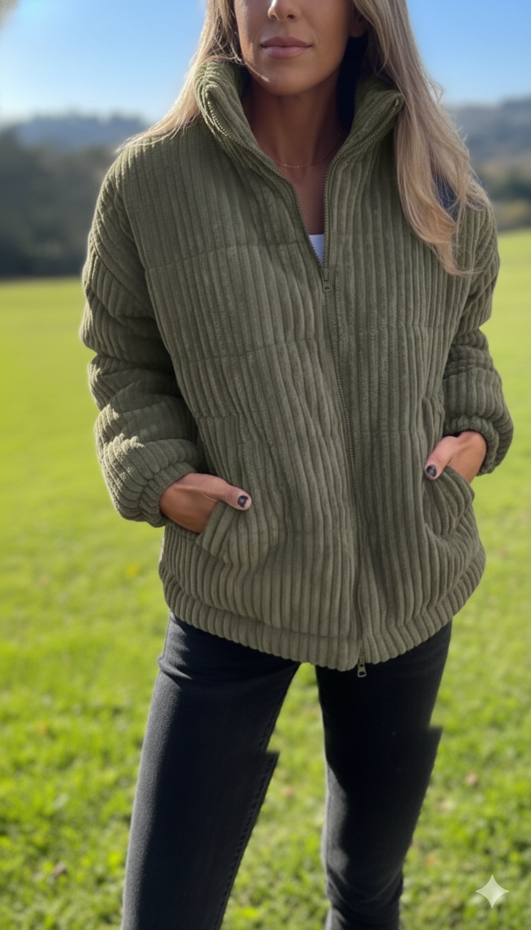 Women’s Ribbed Corduroy Jacket – Relaxed Zip-Up Layer for Casual Winter Styling
