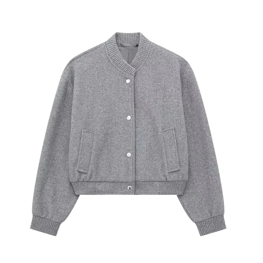 Women’s Cropped Bomber Jacket – Snap-Front Casual Layer for Spring and Autumn
