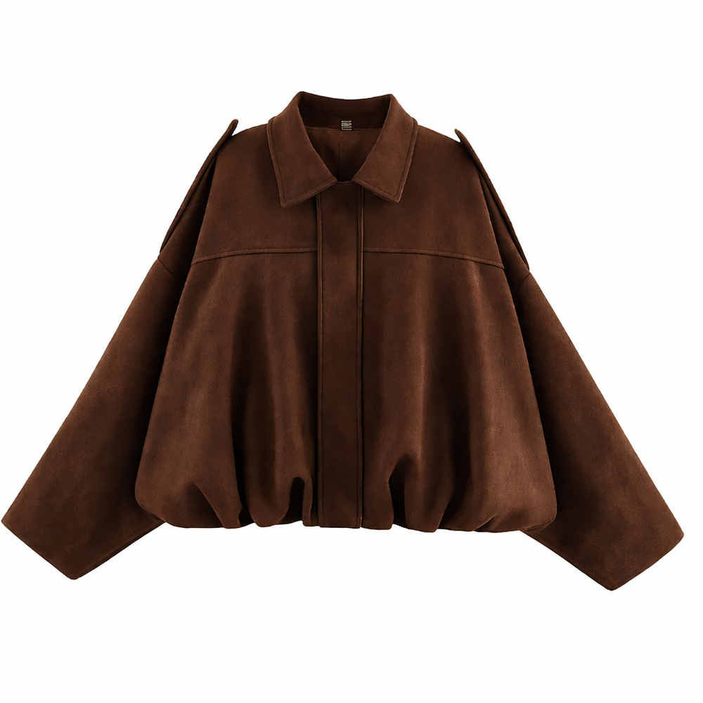 Women’s Oversized Bomber Jacket – Relaxed Shirt-Collar Layer for Autumn and Winter