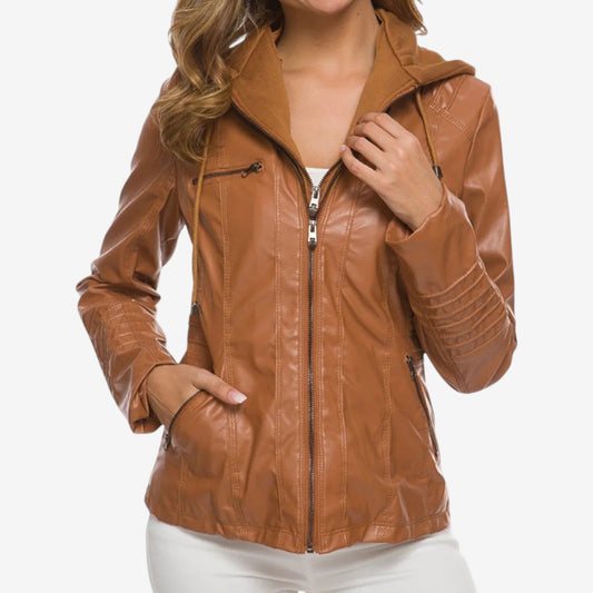 Women’s Hooded Biker Jacket – Tailored Zip-Up Layer for Spring and Autumn