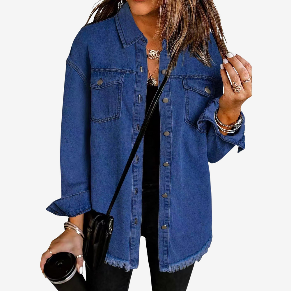 Women’s Longline Denim Shacket – Relaxed Button-Front Layer for Everyday Wear