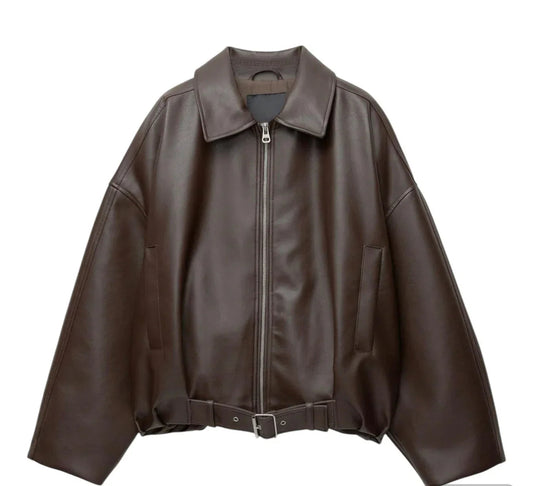 Women’s Belted Bomber Jacket – Oversized Zip-Front Layer for Spring and Autumn