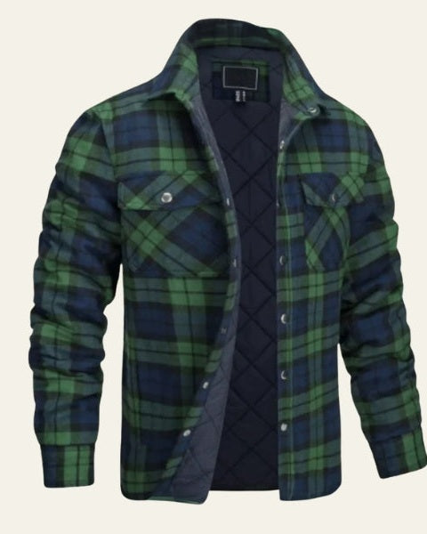 Men’s Checked Shirt Jacket – Warm Snap-Front Layer for Autumn and Winter