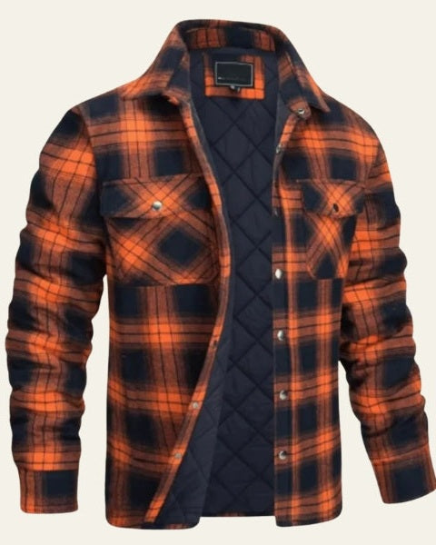 Men’s Checked Shirt Jacket – Warm Snap-Front Layer for Autumn and Winter