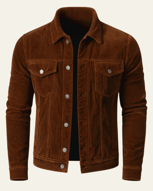 Men’s Button-Front Trucker Jacket – Regular Fit Cord Layer for Autumn and Winter