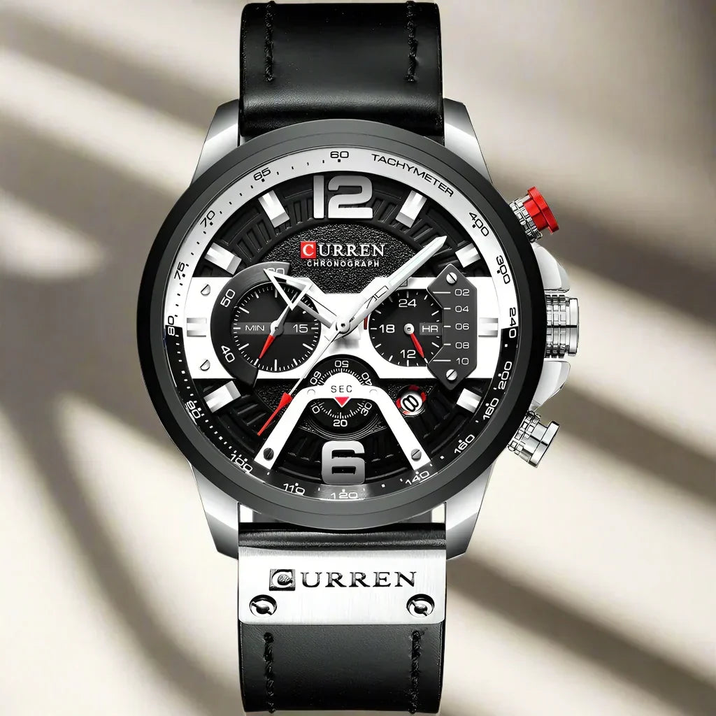 Men’s Multi-Dial Leather-Strap Watch – Sport-Inspired Statement Timepiece for Everyday Wear
