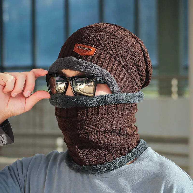 Unisex Fleece-Lined Knit Beanie Set – Warm Winter Hat with Matching Neck Warmer