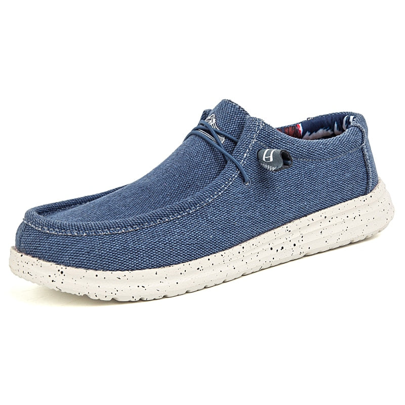 Men’s Casual Canvas Loafers – Lightweight Slip-On Walking Shoes with Toggle Laces and Cushioned Sole
