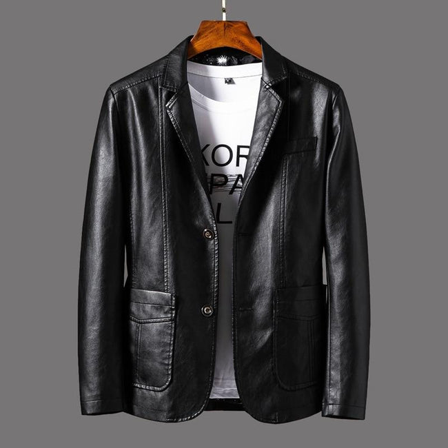 Men’s Leather-Look Blazer Jacket – Tailored Smart Casual Layer for Spring and Summer