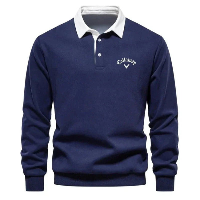 Men’s Cotton Blend Polo Sweater with Contrast Collar – Breathable Slim-Fit Knit for Smart Casual Wear