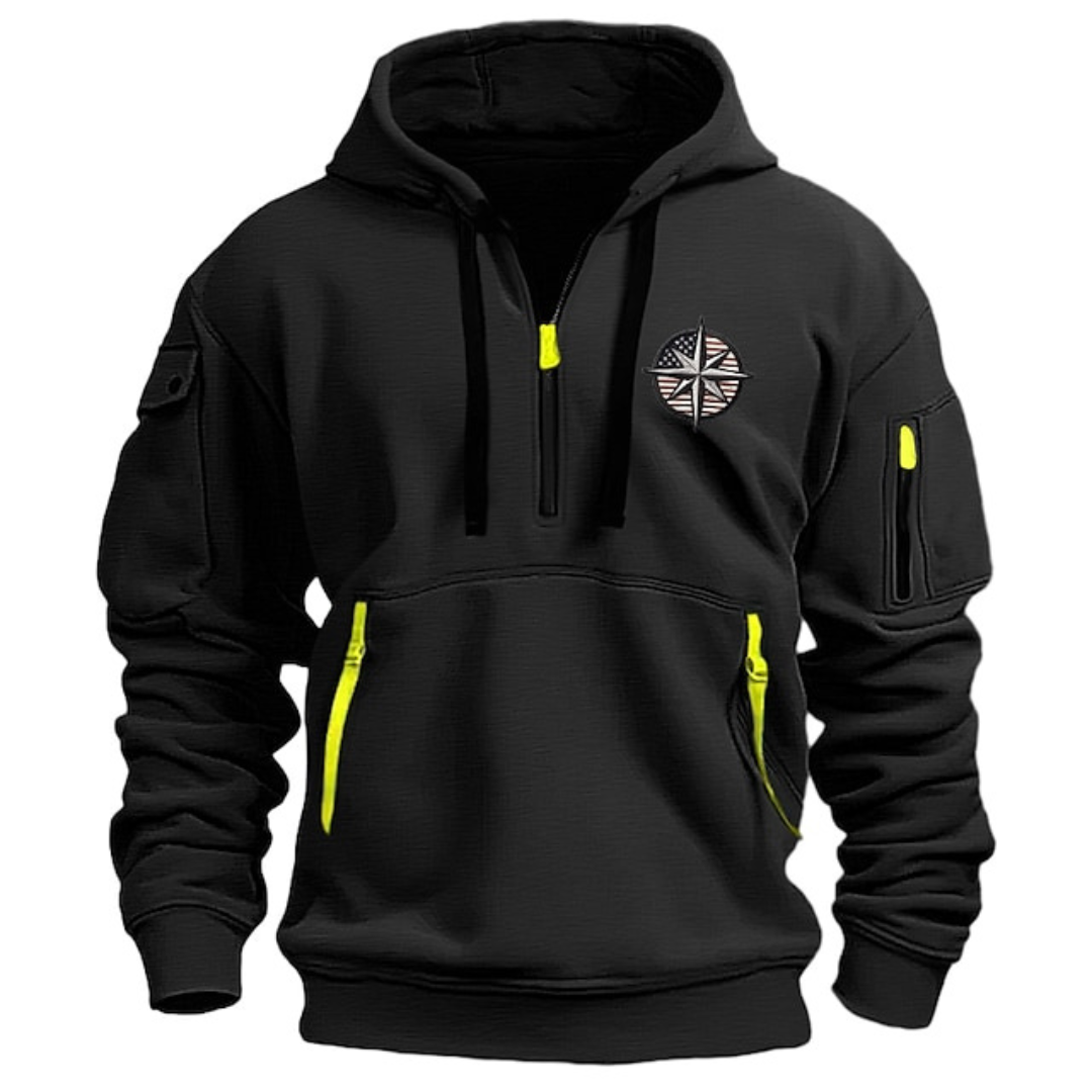 Men’s Half-Zip Utility Hoodie – Functional Multi-Pocket Sweatshirt for Cooler Days