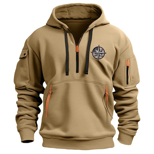 Men’s Half-Zip Utility Hoodie – Functional Multi-Pocket Sweatshirt for Cooler Days
