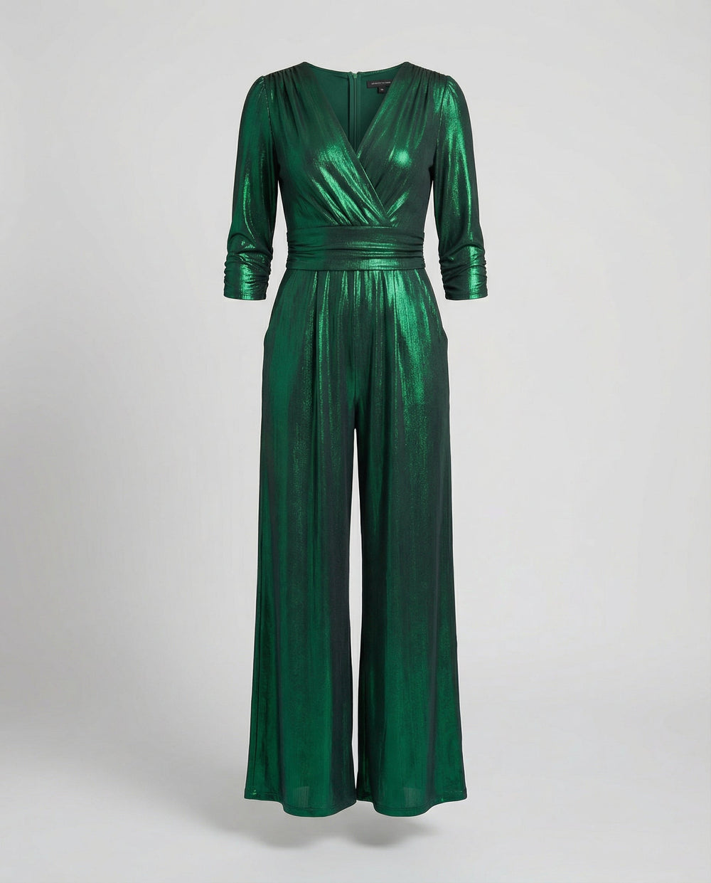Women’s Metallic Wide-Leg Jumpsuit – Wrap-Front Evening Style for Parties and Formal Events