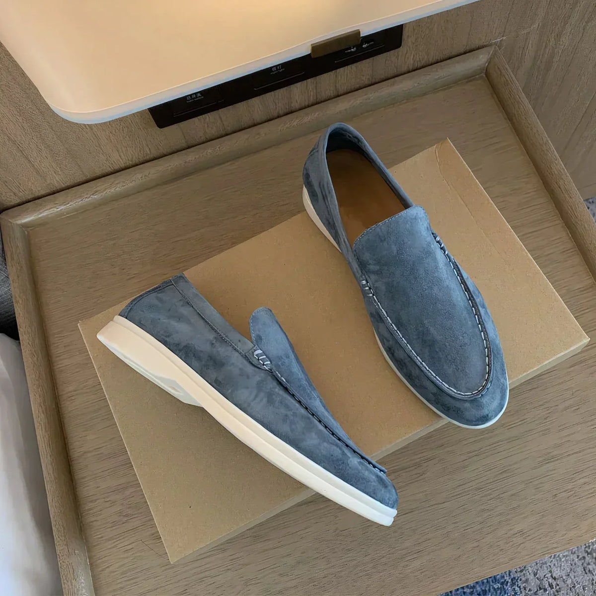 Men’s Suede Penny Loafers – Minimal Slip-On Design with Moc-Toe Stitching and Lightweight Casual Sole