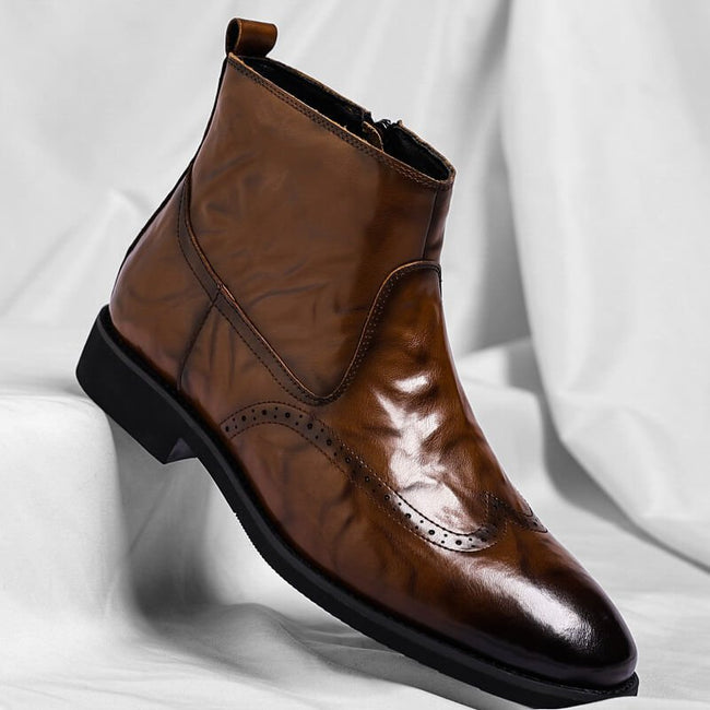 Men’s Italian Leather Brogue Ankle Boots – Polished Smart Footwear for Business Casual and Evening Wear