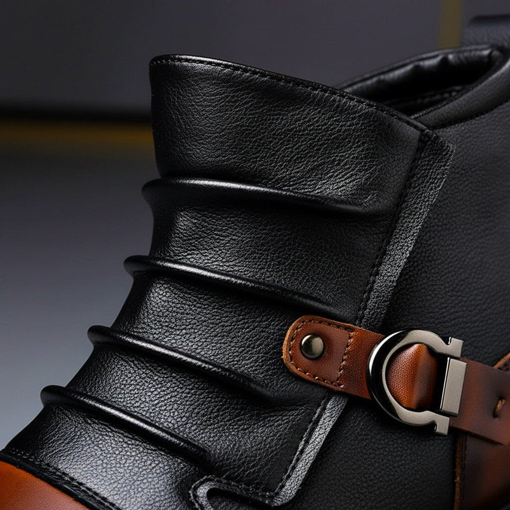 Men’s Handcrafted Leather Buckle Boots – Structured Ankle Style for Smart Casual and Weekend Wear