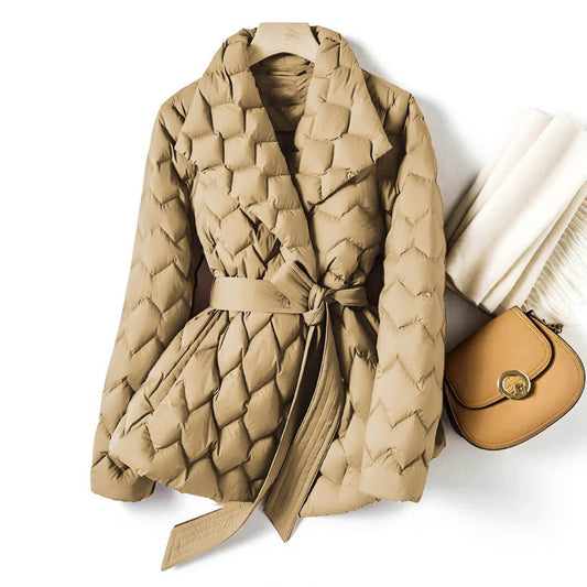 Women’s Quilted Coat – Tie Belt with Wave Quilting