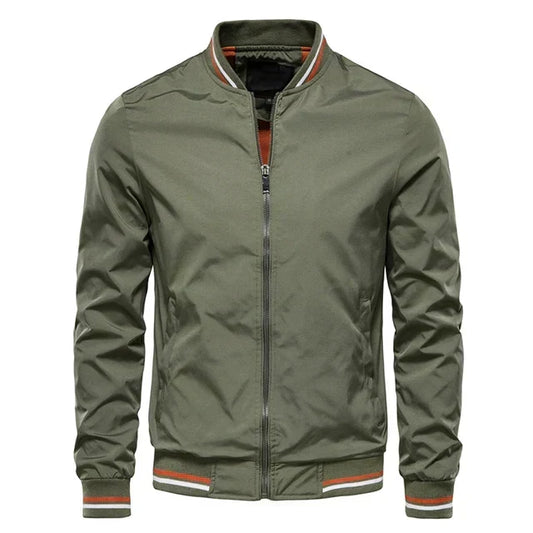 Men’s Ribbed-Trim Bomber Jacket – Lightweight Zip Layer for Transitional Weather