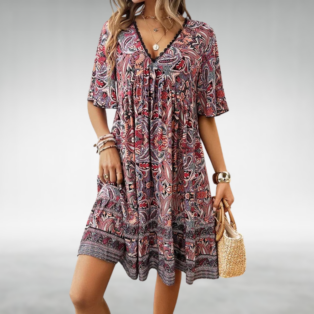 Women’s Printed Boho Mini Dress – Lightweight Relaxed Summer Style for Holidays and Events
