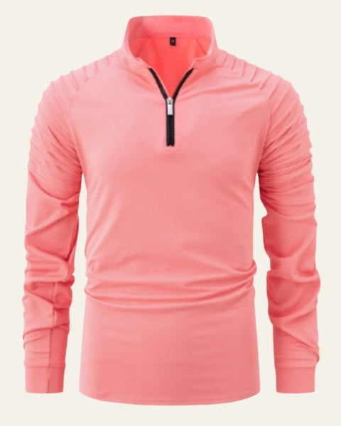 Men’s Long-Sleeve Quarter-Zip Polo Shirt – Slim Smart-Casual Style for Autumn and Winter