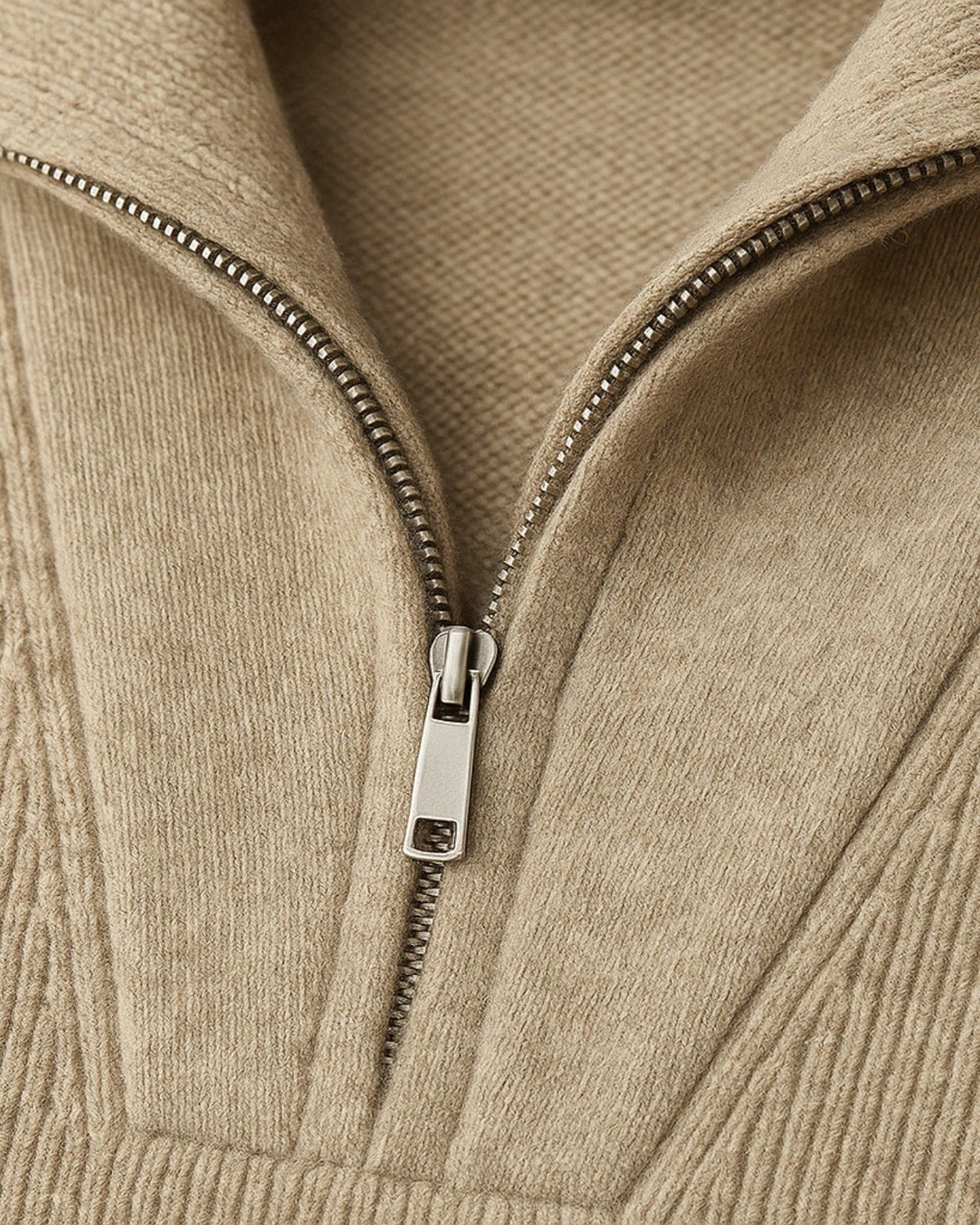 Men’s Ribbed Stand-Collar Sweater – Half-Zip Knit for Autumn and Winter