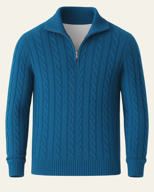 Men’s Cable-Knit Half-Zip Sweater – Refined Collar Layer for Autumn and Winter