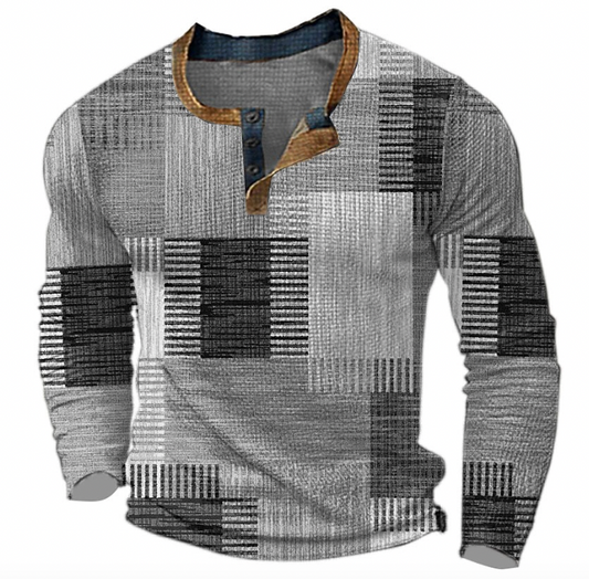 Men’s Henley Knit Top – Button-Neck Long-Sleeve Layer for Autumn and Winter